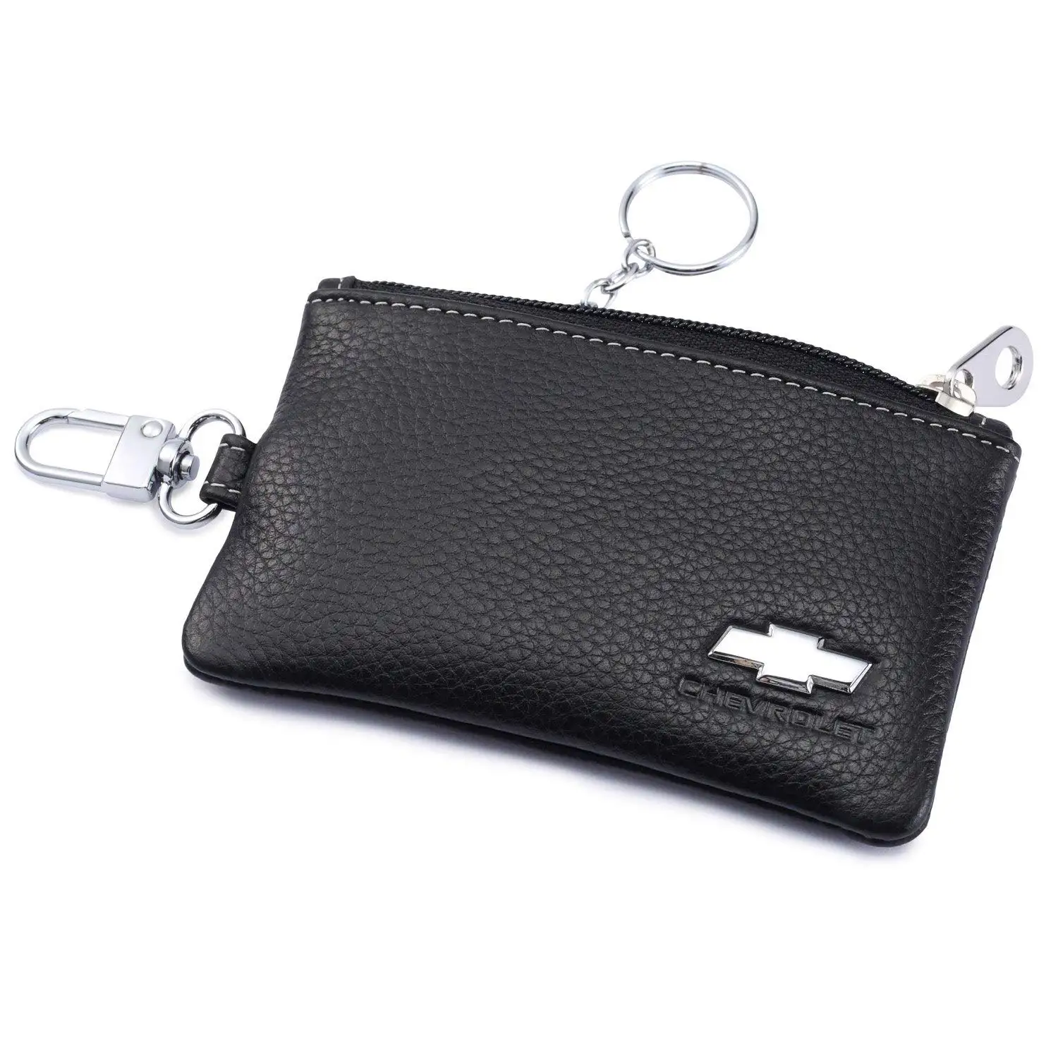 Chevrolet Car Key Holder Remote Cover Fob with 1 Metal Keychain - Genuine Leather