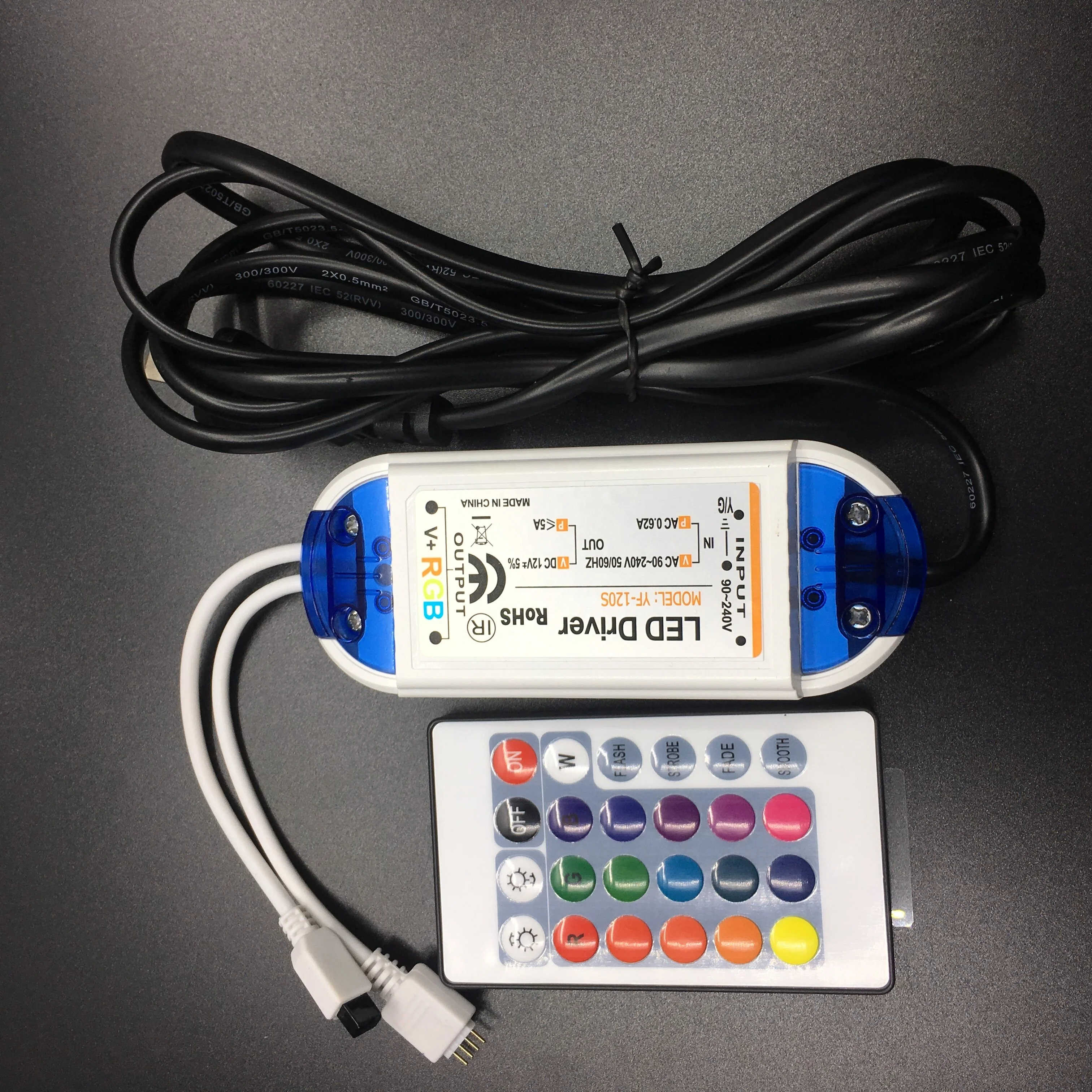 
DC12V 5A 60W All-in-one LED Driver with 24Keys IR Remote Controller+4 Pin RGB LED Strip connector For Flexible LED Strip 