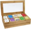 10 Equally Divided Compartments Bamboo Tea Box with Clear Lid