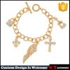 Fashion Luxury 18k Gold plated Women Bangles And Bracelets With Cross Wine Lock Pendant