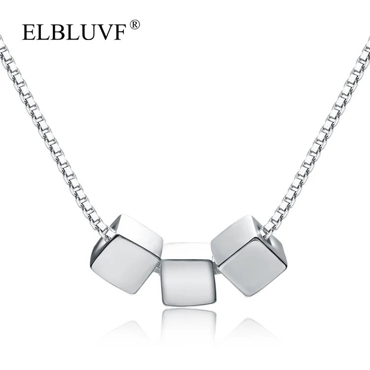 

ELBLUVF 925 Sterling Silver Jewelry Chain Womens Three Cube Square Shape Necklace For Gifts