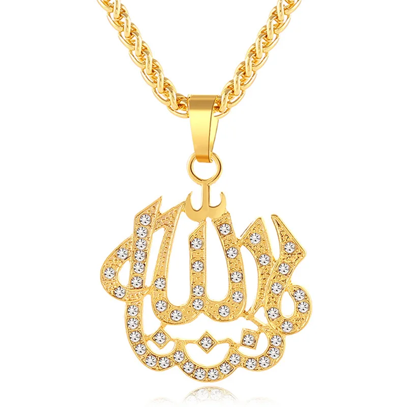 

Hot Arab Muslim Islamic Totem Allah Gold Diamond Pendant Necklace, Picture