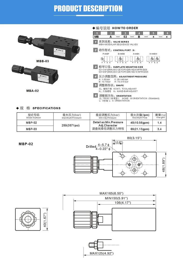 MBP-03 Yuken mechanical type hydraulic pressure safety relief valve