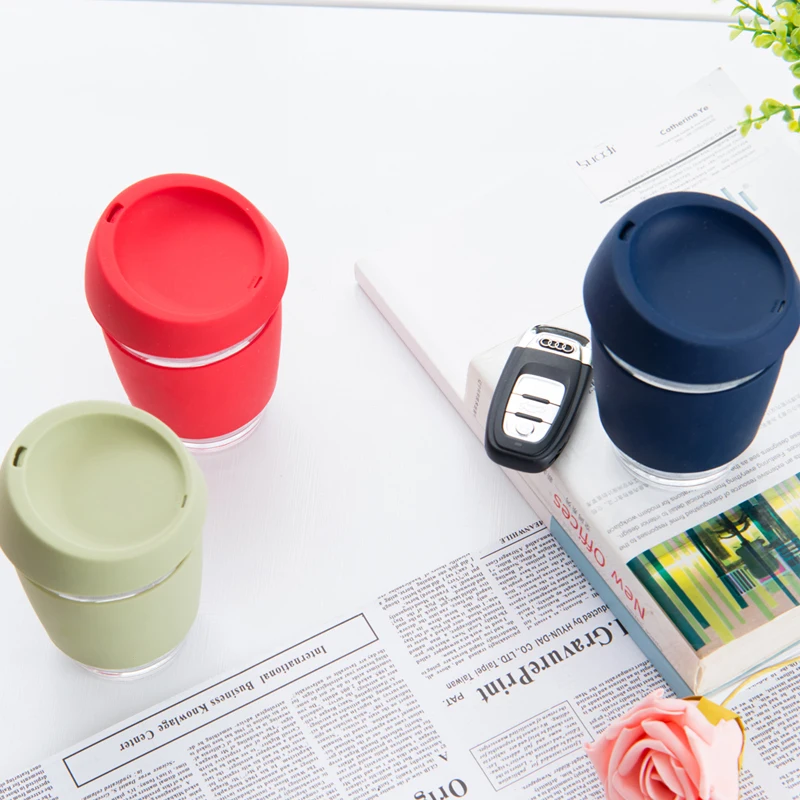 12OZ Reusable glass coffee mugs With silicone sleeve