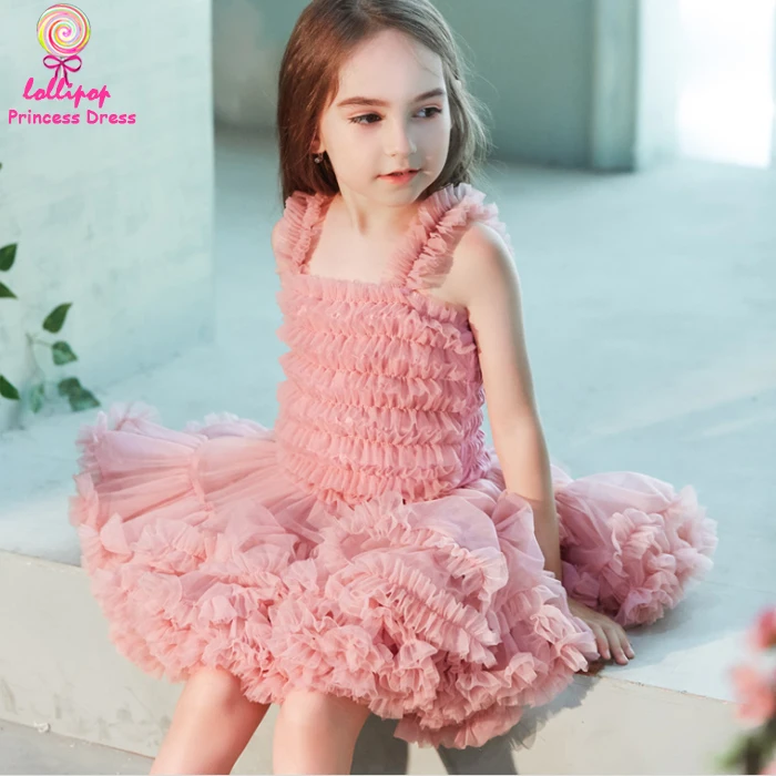 

Latest Dress Design Lace Embroidered Flower Princess Girl Dress dusty pink chiffon Party Dress Fashion 2020