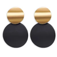 

mywiny metal elements gold disk earrings black round enamel stud earrings women 2019