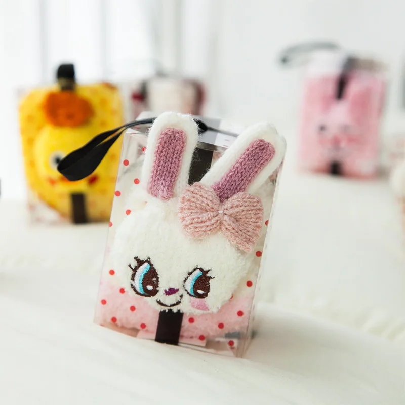 

New plastic gift box 3D cartoon animals women fuzzy floor socks, Multi colors