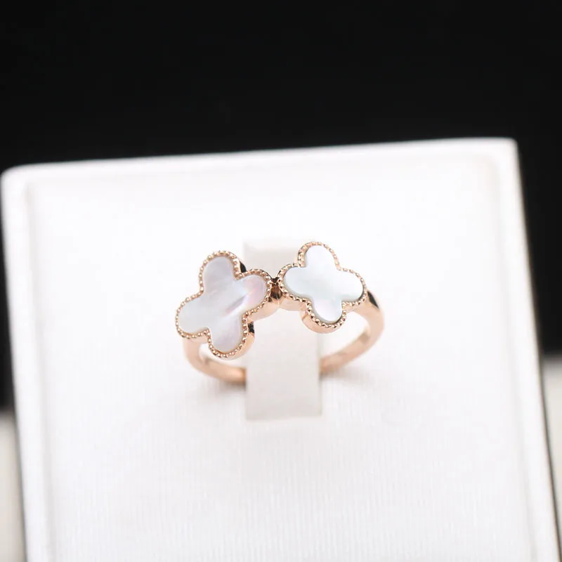 

Shining Gold plated Brass Inlay Shell Four Leaf Clover Engagement Rings Wholesale/custom