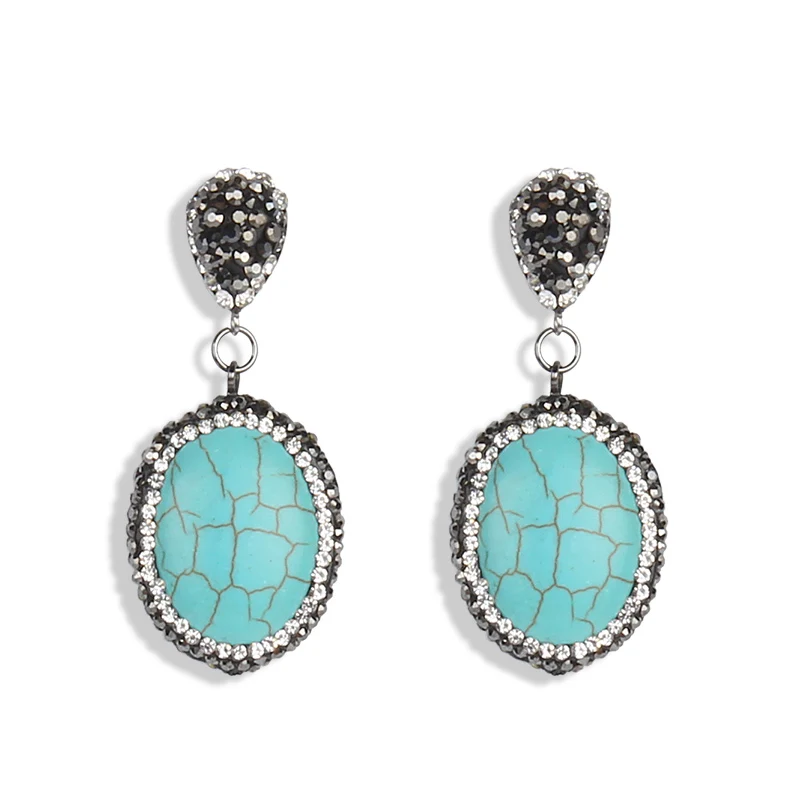 

Simple Wholesale Luxury Crystal Oval Drop Jewelry Turquoise Stud Earrings For Women, Colors