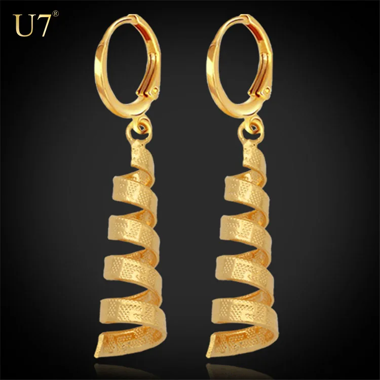 

U7 vintage Earrings Fashion Jewelry 18k Gold/Platinum Plated 2 Colors Trendy Spiral Drop Earrings For Women, Gold / platinum color