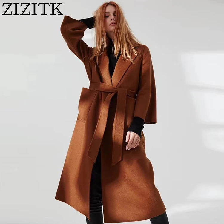 

Winter Women Vintage Slim X-long 100% Double Face Mongolian Cashmere Fur Coat with Belt, As picture or customized color