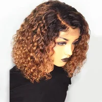 

Fake Scalp Bob Wigs Brown Burgundy Black Color Curly Mink Brazilian Human Hair Lace Frontal Wigs