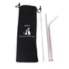 Easy Carry Travel Portable Drawstring Black Velvet Bag Pouch For Bamboo Glass Silicone Metal Stainless Steel Drinking Straw
