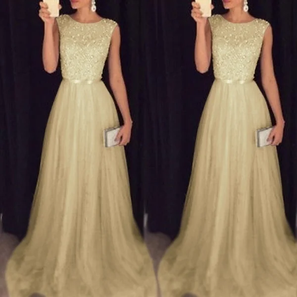 

Women Lace Up Sleeveless Elegant Party Evening Maxi Dress Fashion Floor Length Wedding Dress