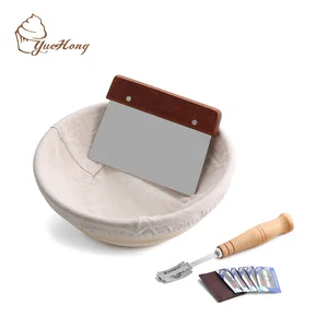 Image of 10 inch Banneton Proofing Basket with Liner Metal Dough Scraper and Scoring Lame