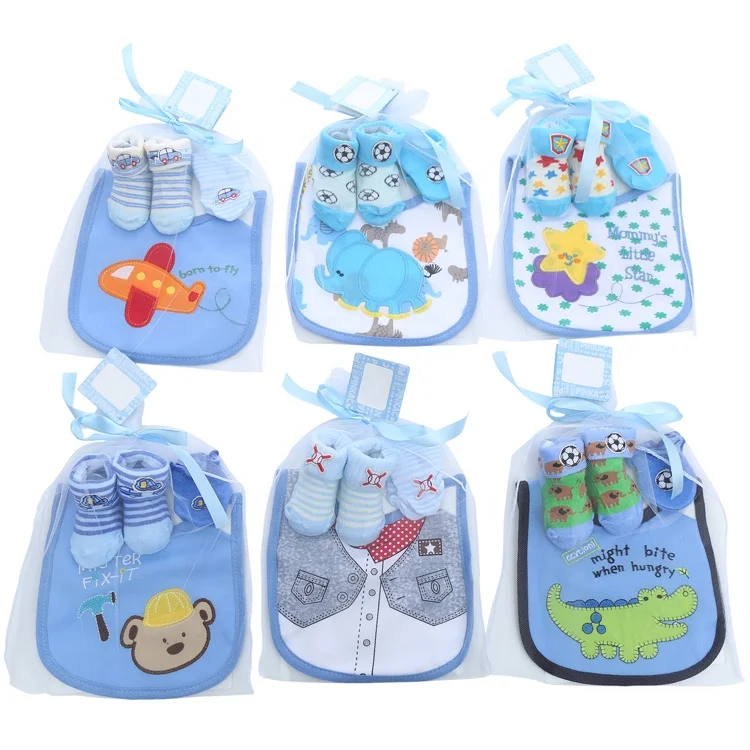 

3 in 1 100% cotton baby socks matching with bibs and gloves set