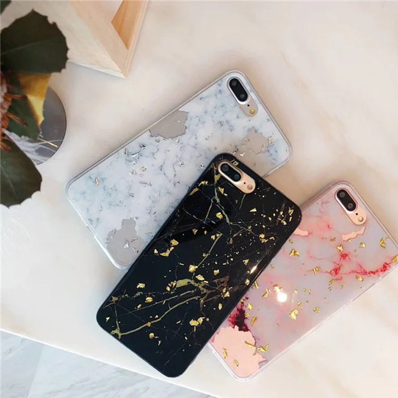

Luxury Gold Foil Bling Marble Cases For iPhone X XR XS Max Soft TPU Case Cover For iPhone 7 8 Plus 6 6s Plus Glitter Case Black