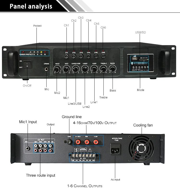 

180W Public broadcast amplifier audio with/MP3/USB, Black and sliver