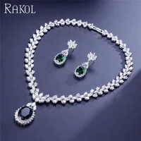 

RAKOL Dazzling oval large CZ zircon sunflower accessories women's jewelry necklace earrings set S295