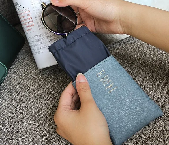 

oem logo drawstring pu leather fabric sunglasses pouch, Colorful