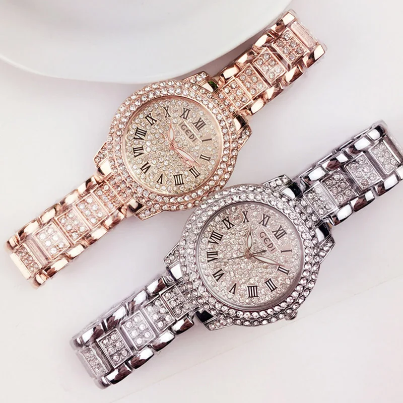 

Gedi Women Watches Hot Flower Crystal Diamond Luxury Watches Fashion Japan Movement Quartz Wristwatches Relogio Feminino, 2- colors