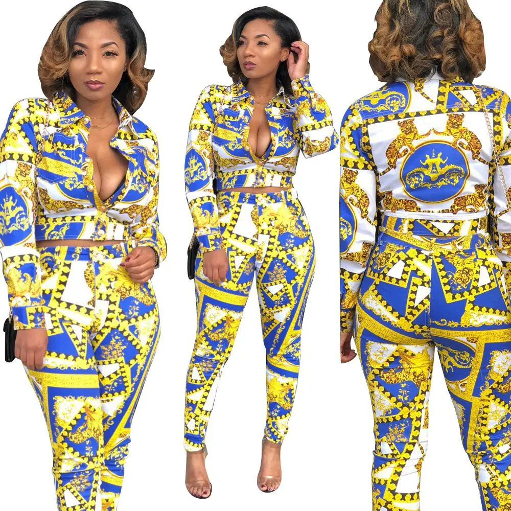 M5061 Long Sleeve Print Two Piece Sets