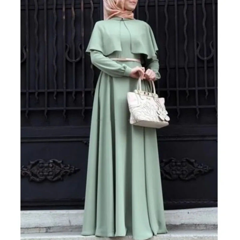 

7 Color New Hot Elegant Muslim Maxi Dress With Long Sleeves Spring Autumn Long Robes Dresses Ladies Middle East Islamic Clothing