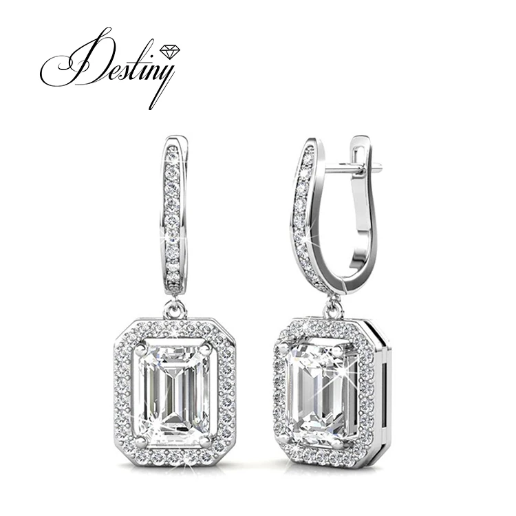 

Sterling Silver 925 Premium Austrian Crystal Jewelry Regal Hoop Earrings Charm Drop Hoop Earrings for Women Destiny Jewellery