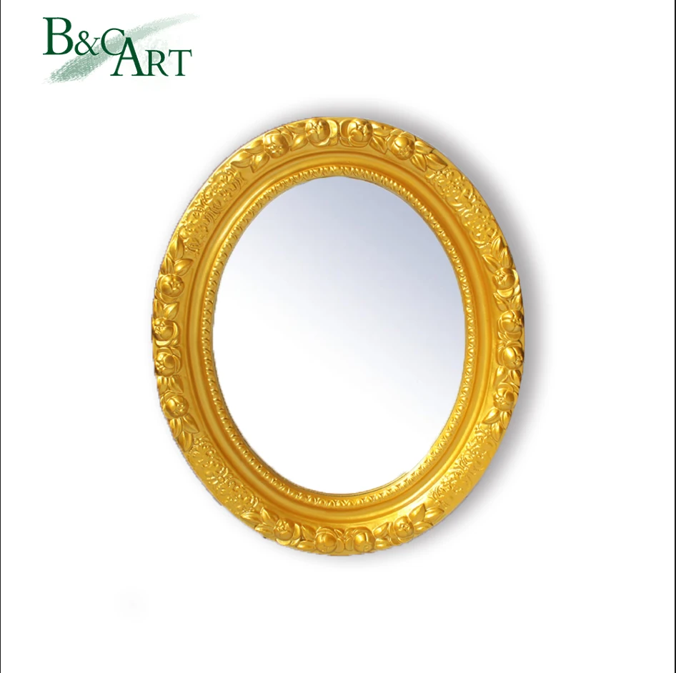 Wholesale Polyurethane Waterproof Glossy Golden Brass Oval Fancy Mirror With Golden Frame Buy