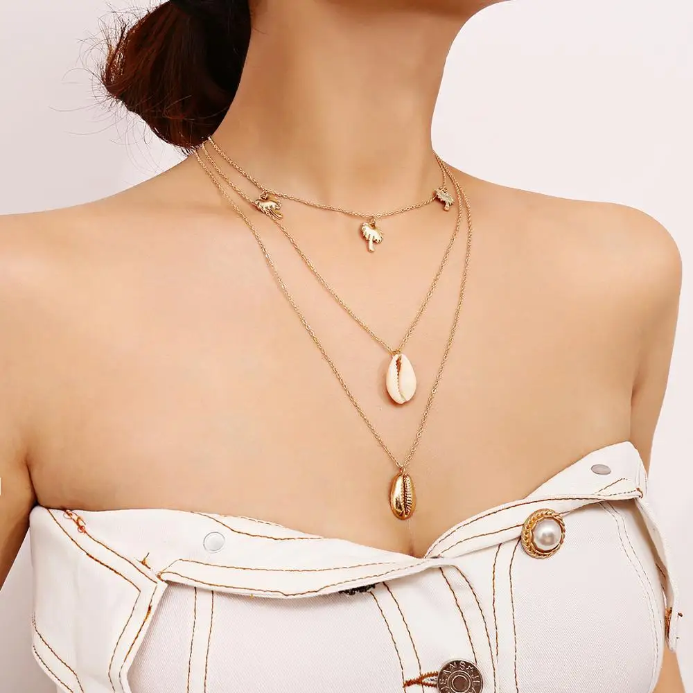 

Women's Fashion Necklace Bohemian Style Jewelry Alloy conch Necklace XR2045, Gold;silver
