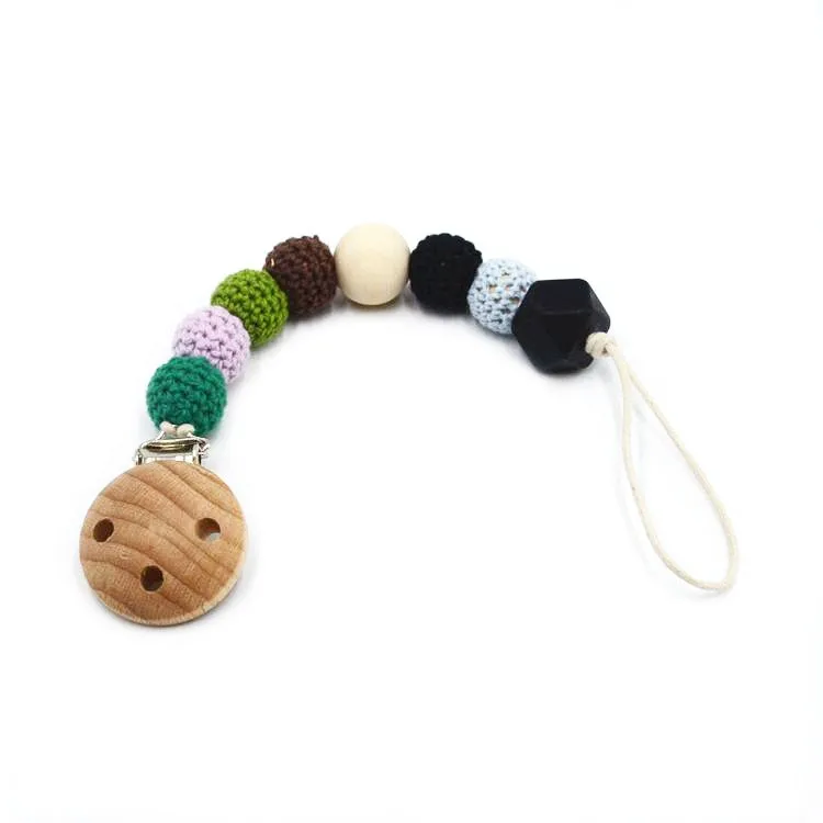 Oem Baby Teething Pacifier Holder Food Grade Wooden Baby Pacifier Clip