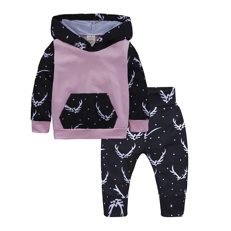 

0-2Y Newborn Baby Girls Boutique Set Clothes Hoodie Tops T-shirt+Cotton Pants 2pcs Suit Newborn Baby Boys Girls Clothing Sets, Pink
