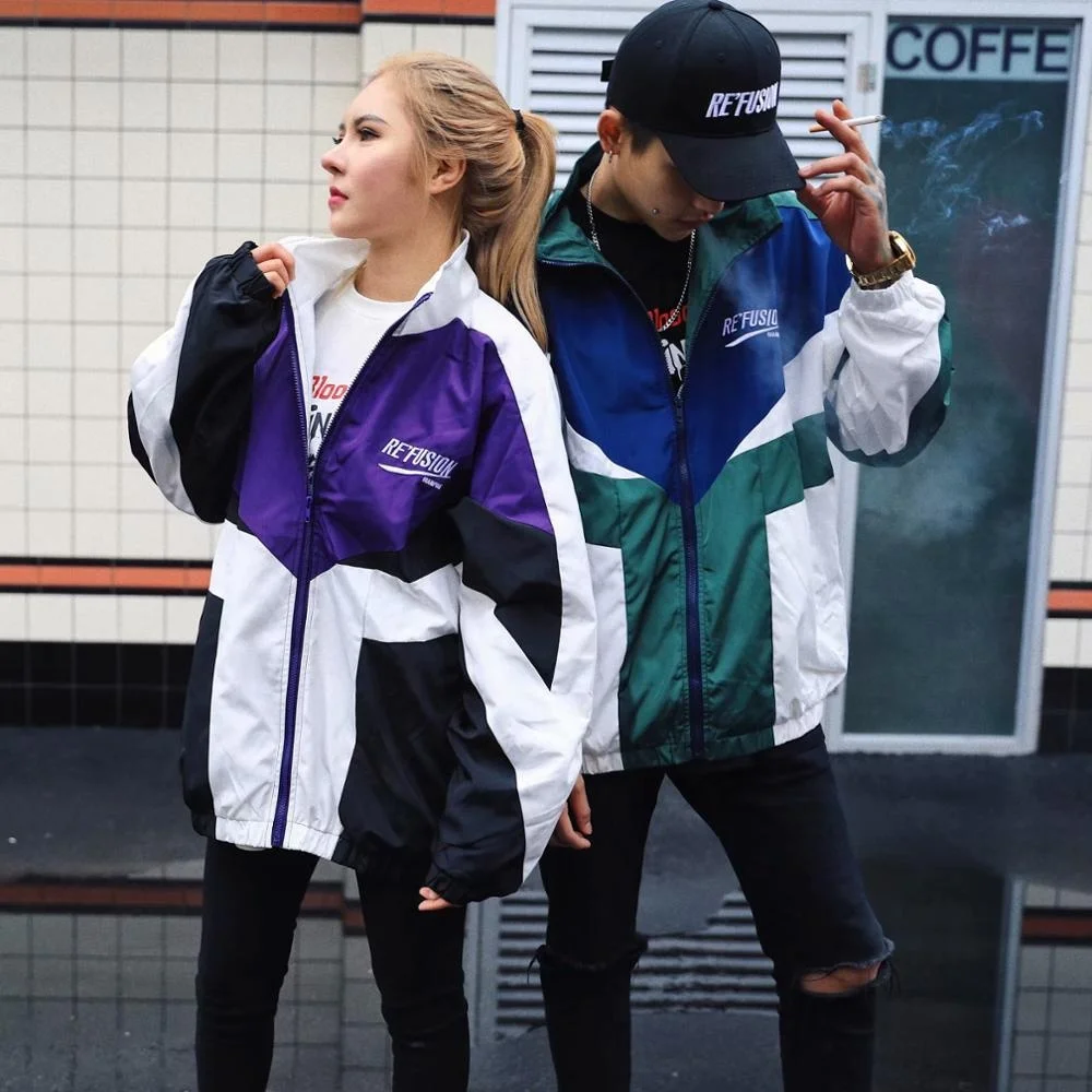 

OEM Service Full Zip Up Patchwork Colorblock Unisex Vintage Hip-hop Jacket