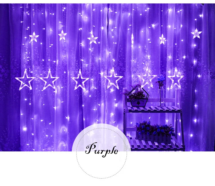

New 12 Five-pointed Star LED Strip Light Starry Sky Lamp Curtain Waterfall lights Ice Lantern Garland Decorative 8 Flash Modes, Multiple choice colors