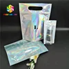Make Up Cosmetic Brushes Holographic Zip Lock Bags With Handle / Cosmetic Hologram Shopping Pouches
