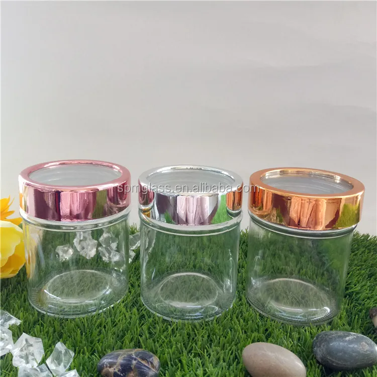 300ml Airtight Glass Storage Jars With Gold Lid With Acrylic Top Window