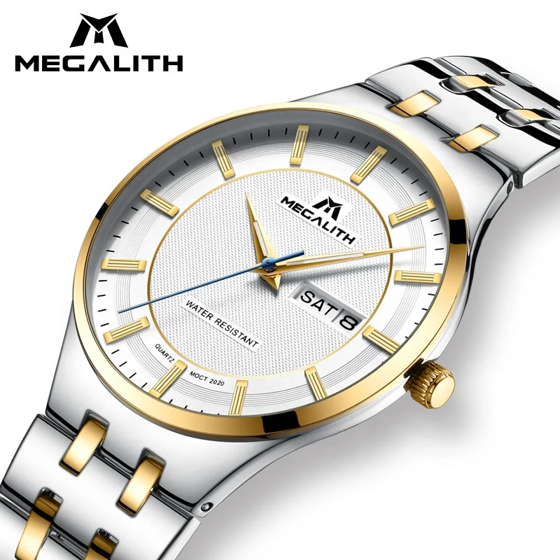 

Megalith 2019 hot sale brand welcome to OEM/ODM Japan movement calendar waterproof stainless steel high quality black watch men