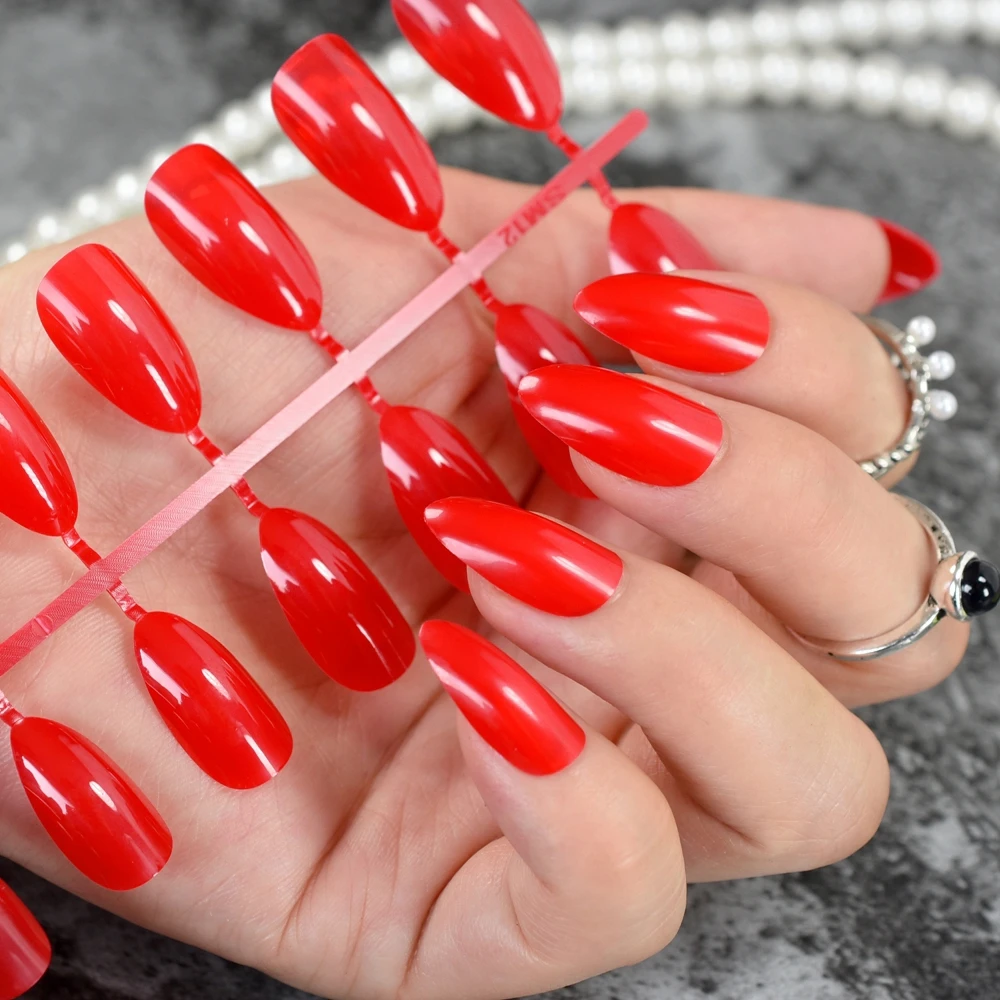 Sexy Red Stiletto Strawberry Press On Nails Full Cover Short Coffin Fake Nail Tips 24pcs Buy 3494