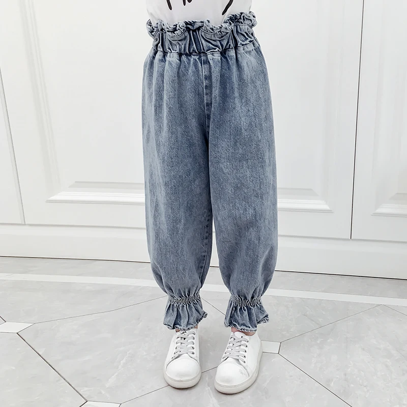 
New Fashion Girls Spring High Waist Denim Pants Kids Korean Design Loose Jeans 