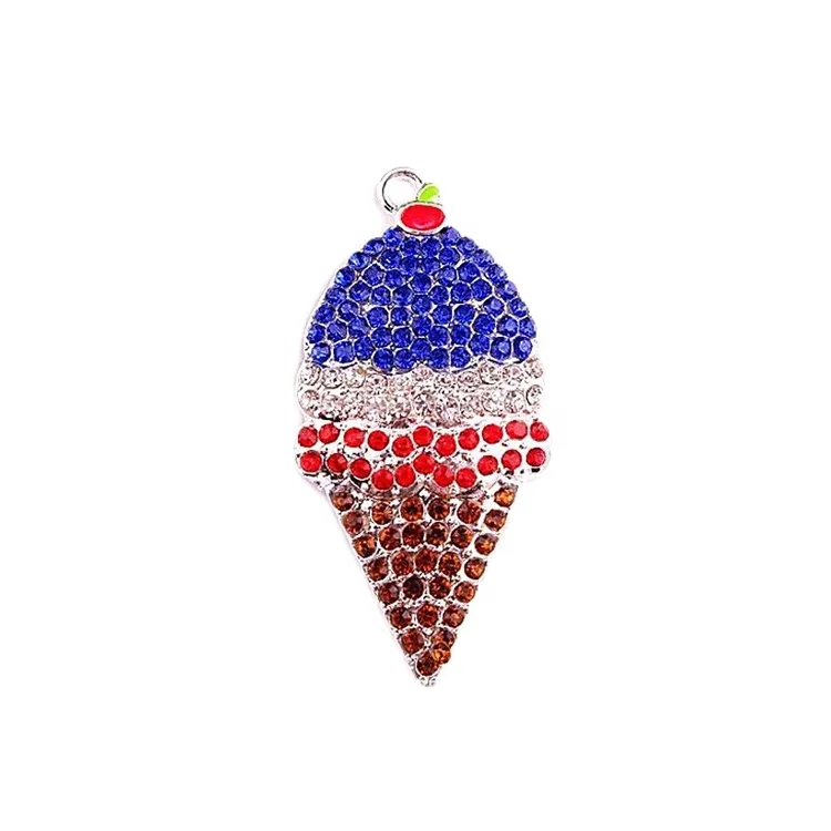 

China Wholesale Hot Selling Fashion Large Ice Cream Rhinestone Charm Cartoon Pendants For July Jewelry Making For Kids, 2 colors