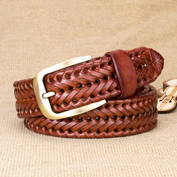 Bp1033b Pin Buckle Men Leather Brown Braided Belt - Buy Brown Braided ...