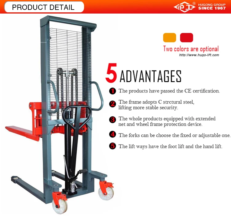 New hand pallet forklift 1ton used manual stacker with 1.6M lifting