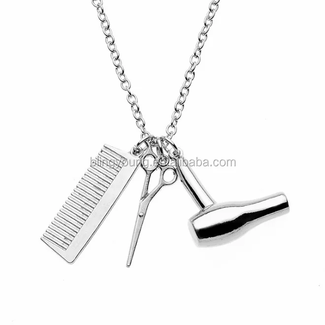 

New product 2018 Dryer Scissor Comb pendant necklace hair stylist jewelry