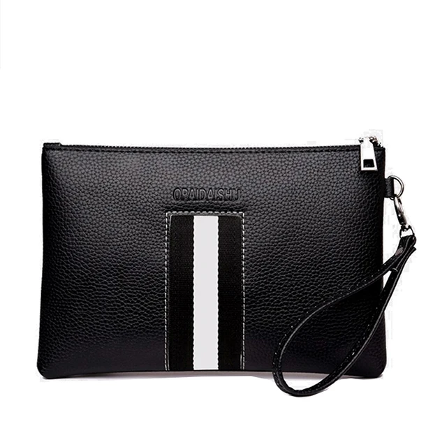 

Fashion casual men's clutch bag color trend envelope bag cheap bag large capacity handbag soft PU leather, Black
