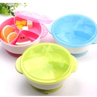 

BPA Free kids baby toddler training feeding food snack divided plate bowl Dishes with silicone suction Cup Lid Spoon Tableware