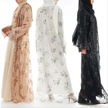 Coldker Women Long Muslim Maxi Dress Full Length Sequin