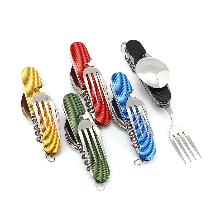 

6 In 1 Multifunction Foldable Outdoor Tableware Knife/Fork/Spoon/Bottle Opener Stainless Camping Travel Outdoor Tableware Kit