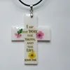 Jesus Christ Scriptures Cross Real flower Resin Pendant Necklace