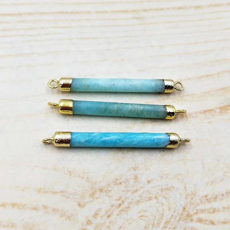 

Fashion semi gemstone long bar connector plating blue amazonite amazon stone bracelet connectors accessories wholesale