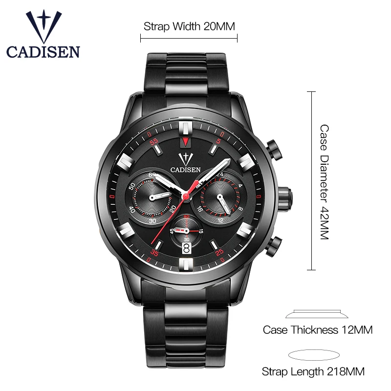 

CADISEN Top Brand Luxury Mens Watch Full Steel Waterproof Sport Watches Fashion Quartz Military Wrist Watch Relogio Masculino